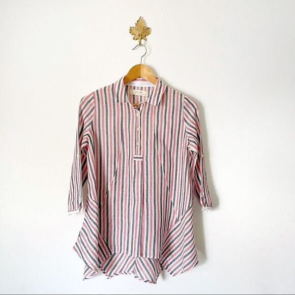 Anthropologie Isabella Sinclair Striped button pullover tunic Linen blend XS - Picture 1 of 5